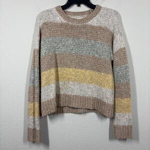 American Eagle Outfitters XS Striped Sweater Tan Brown Acrylic Nylon Long Sleeve